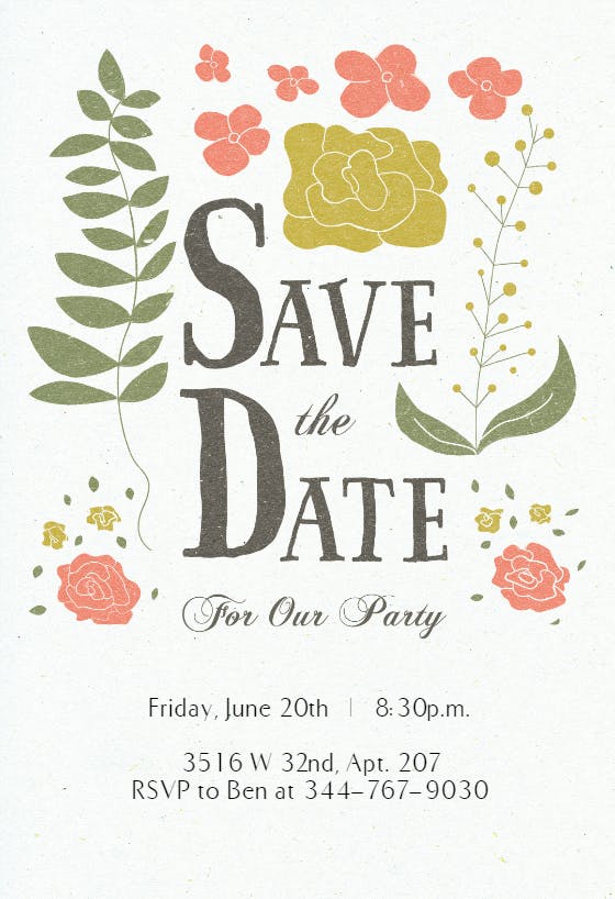 Ferns and flowers -  invitation template