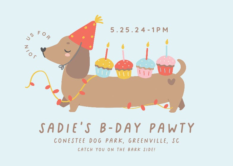 Festive dachshund -  invitación para fiesta