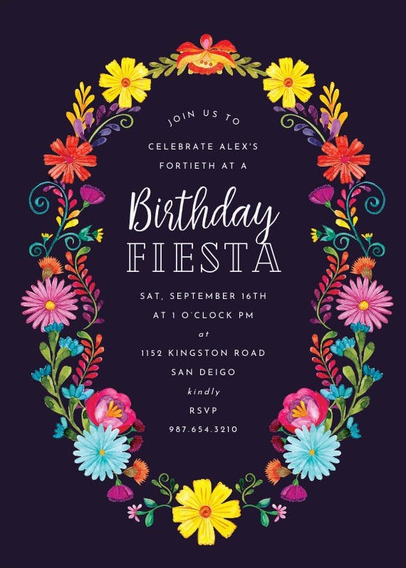 Fiesta flower wreath - printable party invitation