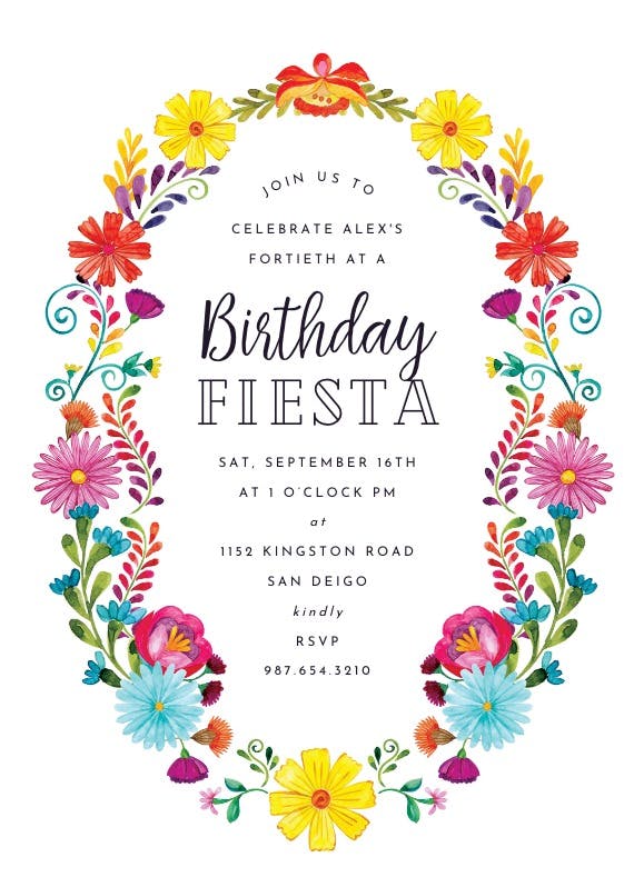 Fiesta flower wreath -  invitación para fiesta