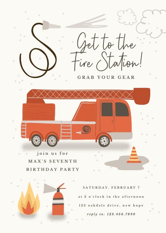 Fire station celebration -  invitation template