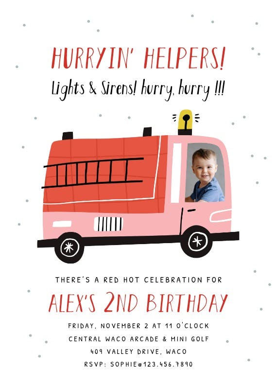 Fire trucks -  invitación de cumpleaños