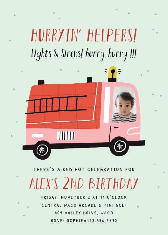 Fire trucks - birthday invitation