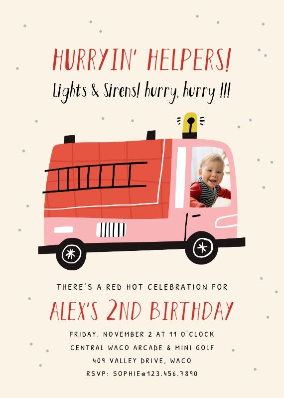 Fire trucks - birthday invitation