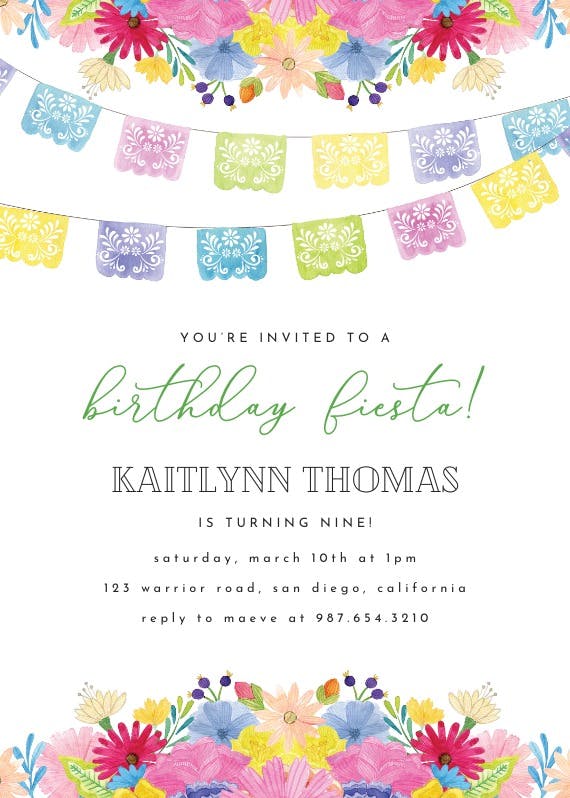 Flags and flowers - birthday invitation