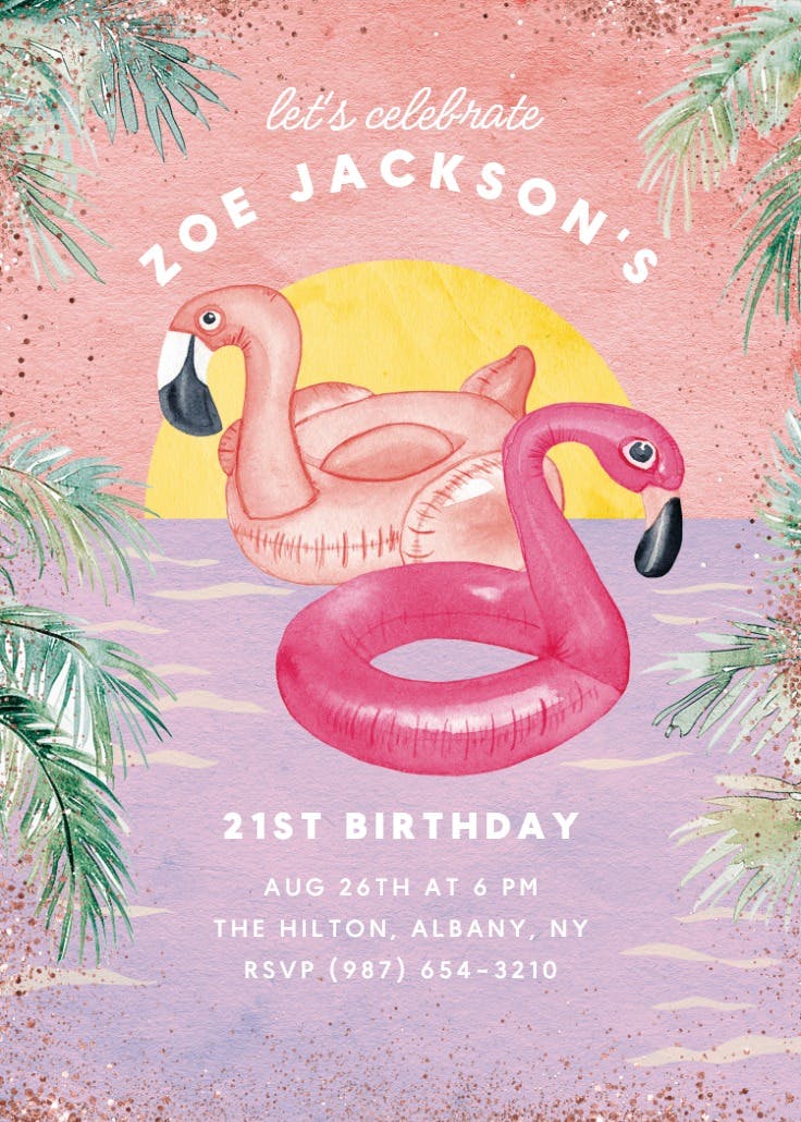 Flamingo floaties - birthday invitation