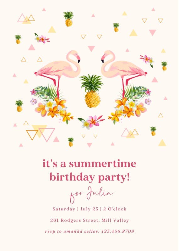 Flamingo party - pool party invitation