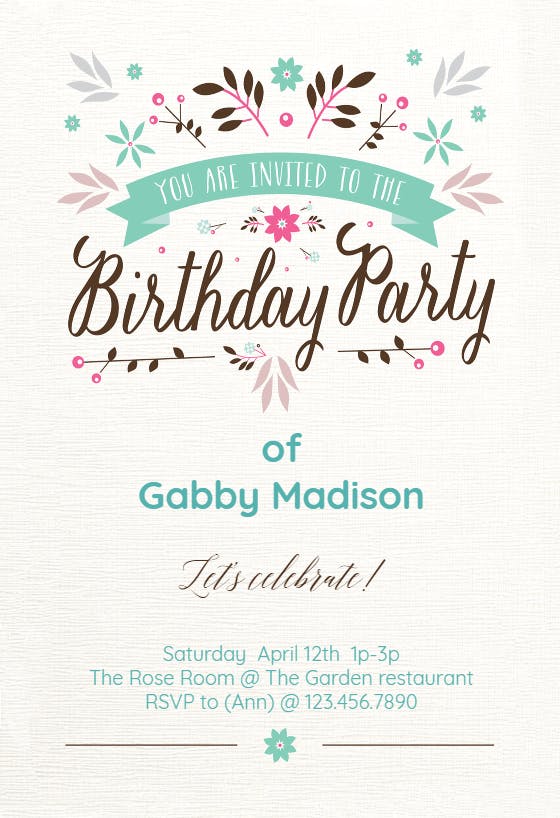 Flat floral - birthday invitation