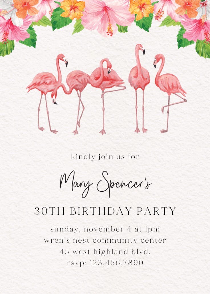 Flock of flamingos - birthday invitation