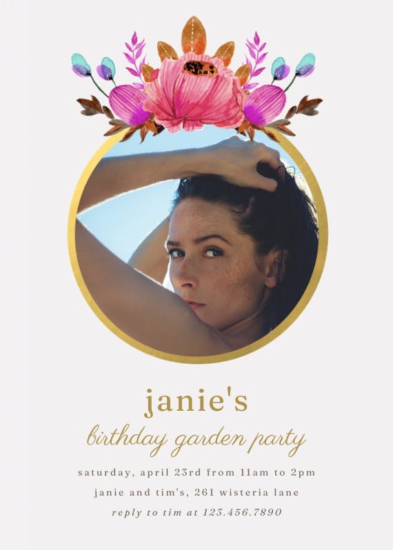 Floral -  invitación de fiesta de cumpleaños con foto