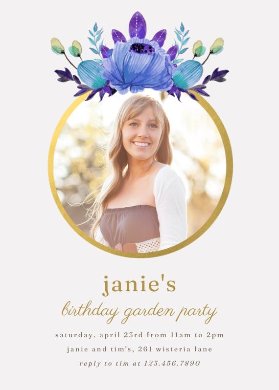 Floral -  invitación de fiesta de cumpleaños con foto
