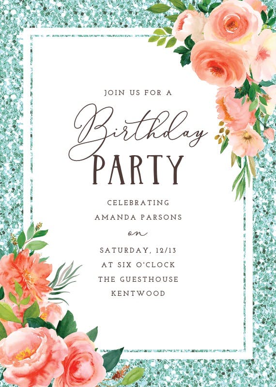 Floral and glitter - printable party invitation