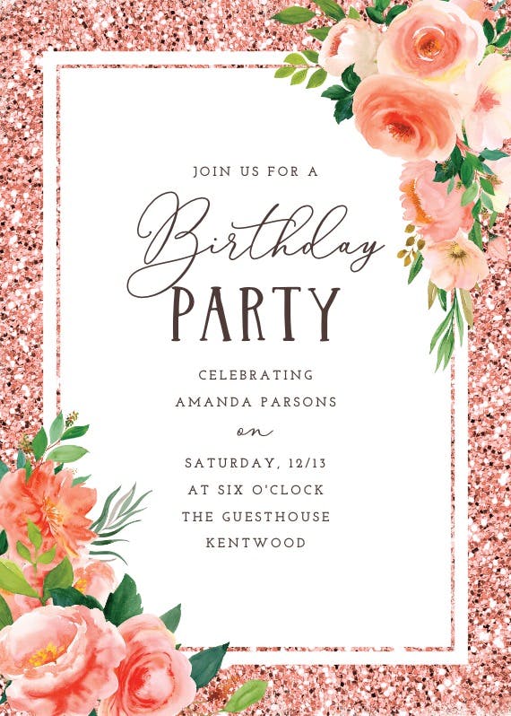Floral and glitter - invitación para fiesta