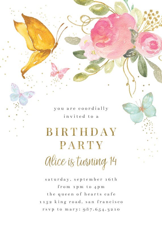 Floral butterflies - invitación de cumpleaños
