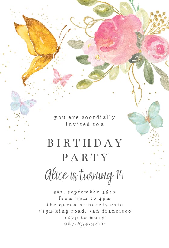 Floral butterflies - birthday invitation