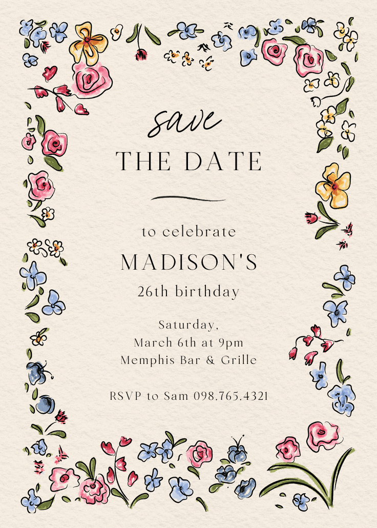 Floral doodles - invitation