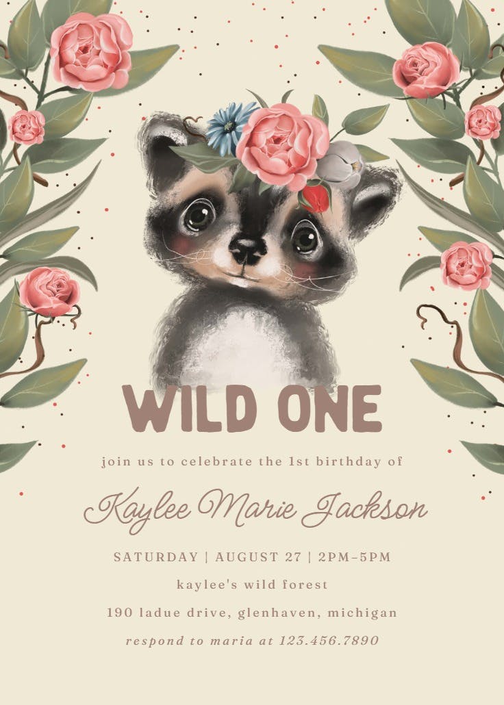 Floral forest animal - birthday invitation