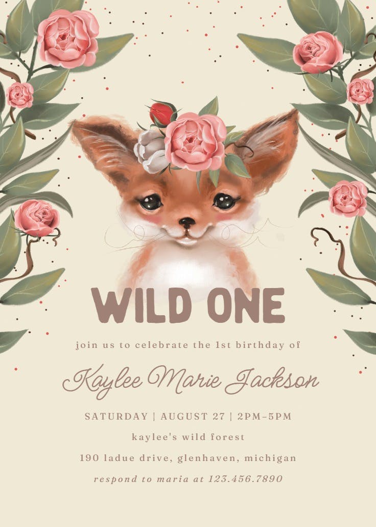 Floral forest animal - birthday invitation