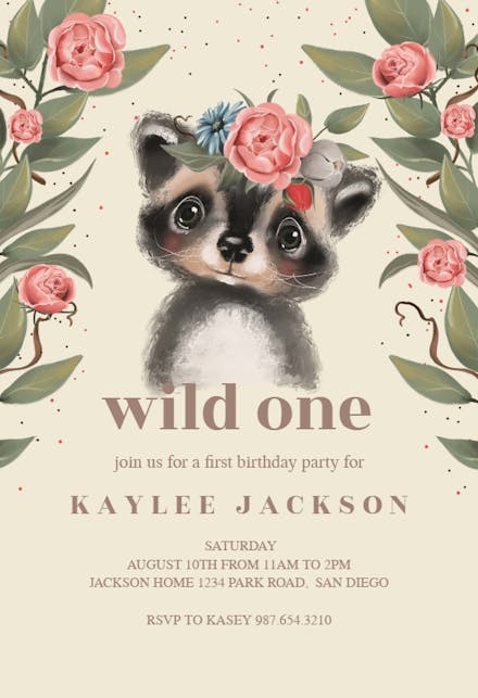 Floral forest animal - Birthday Invitation