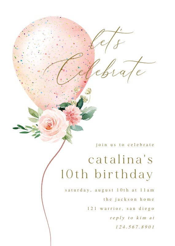 Floral glitter balloon - printable party invitation