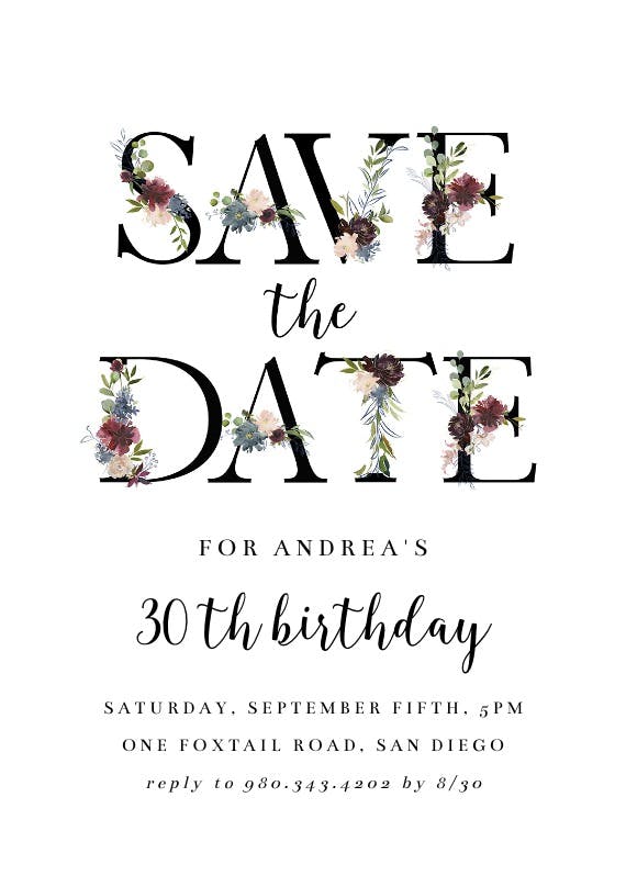 Floral letters - birthday invitation