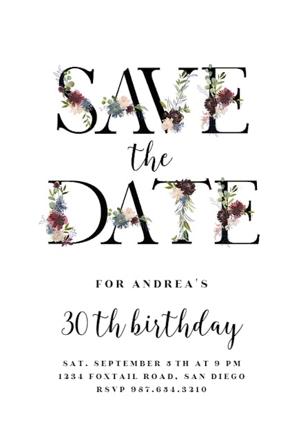 Floral Letters - Birthday Invitation