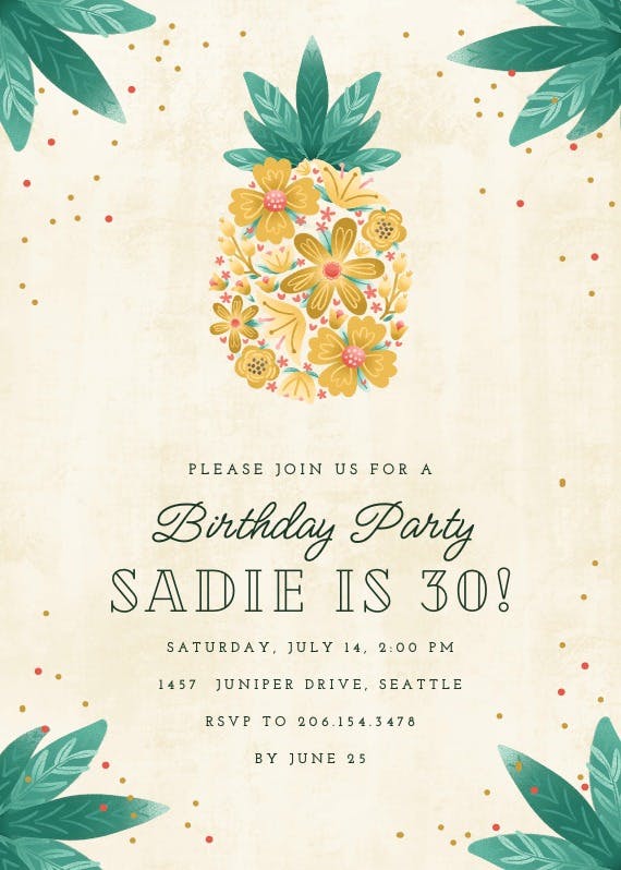 Floral pineapple - pool party invitation