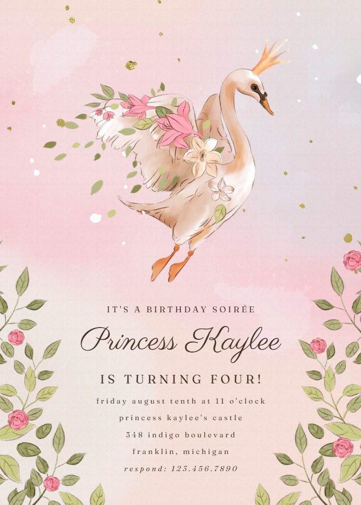 Floral swan - printable party invitation