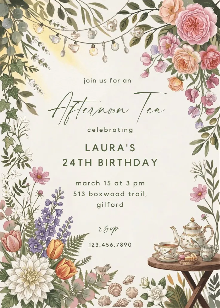 Floral tea pot - uitnodiging