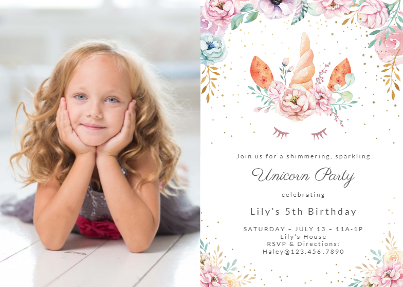 Floral unicorn photo - Birthday Invitation Template | Greetings Island