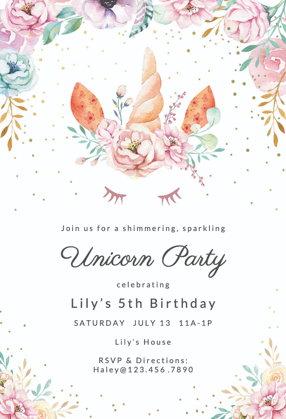 floral unicorn birthday invitation template greetings