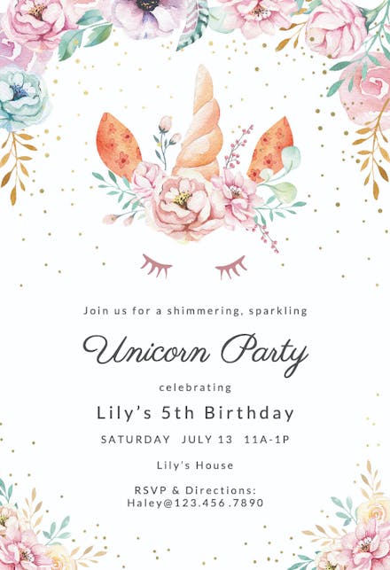 Whimsical Rainbow Unicorn Pink 5th Birthday Invitation Zazzle Com
