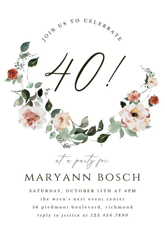 Floral wreath - birthday invitation