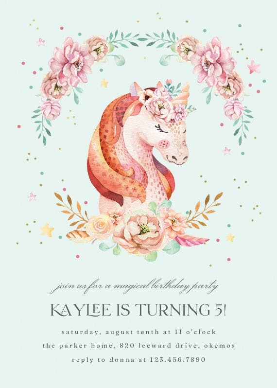 Floral wreath unicorn - invitation
