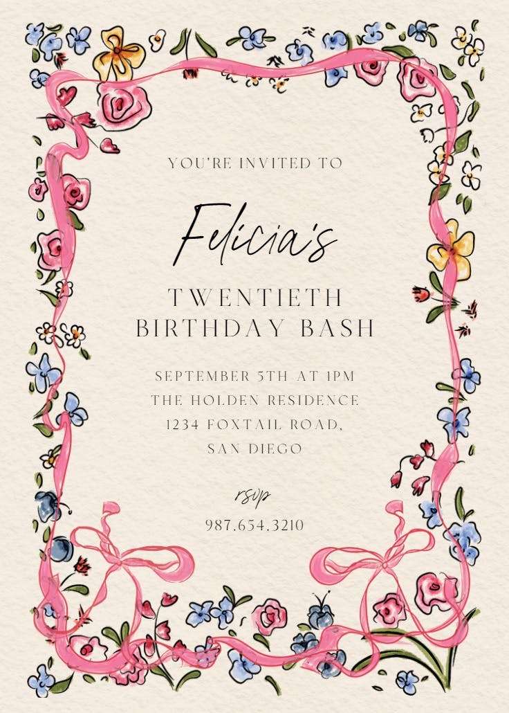 Flourished love - birthday invitation