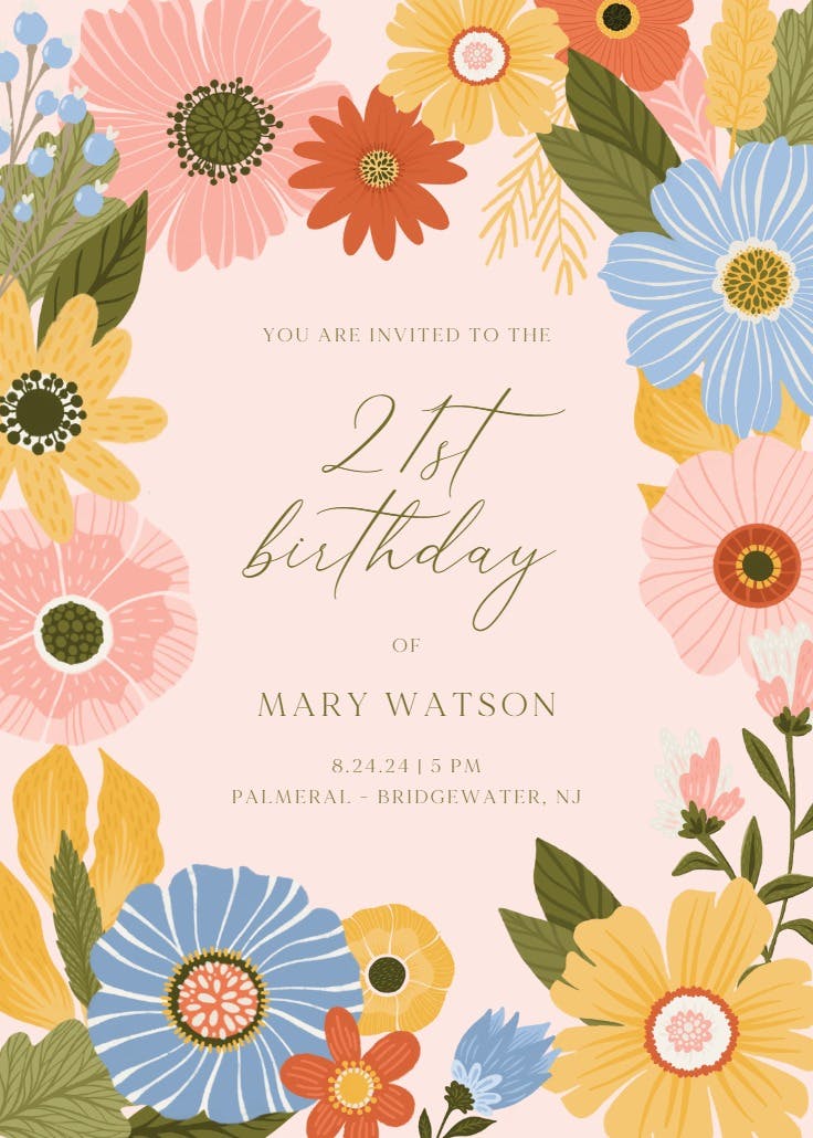 Flower blooms - printable party invitation