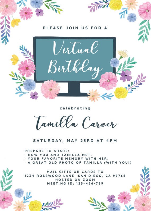 Flower computer -  invitación de cumpleaños