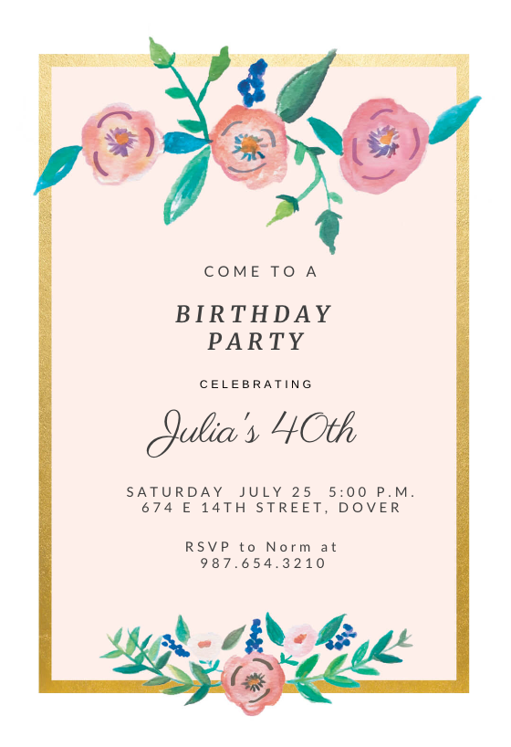 Corner Roses - Birthday Invitation Template (Free) | Greetings Island