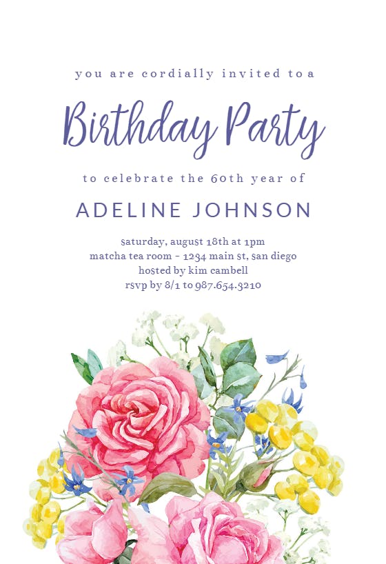 Flowered ice cream cone - birthday invitation