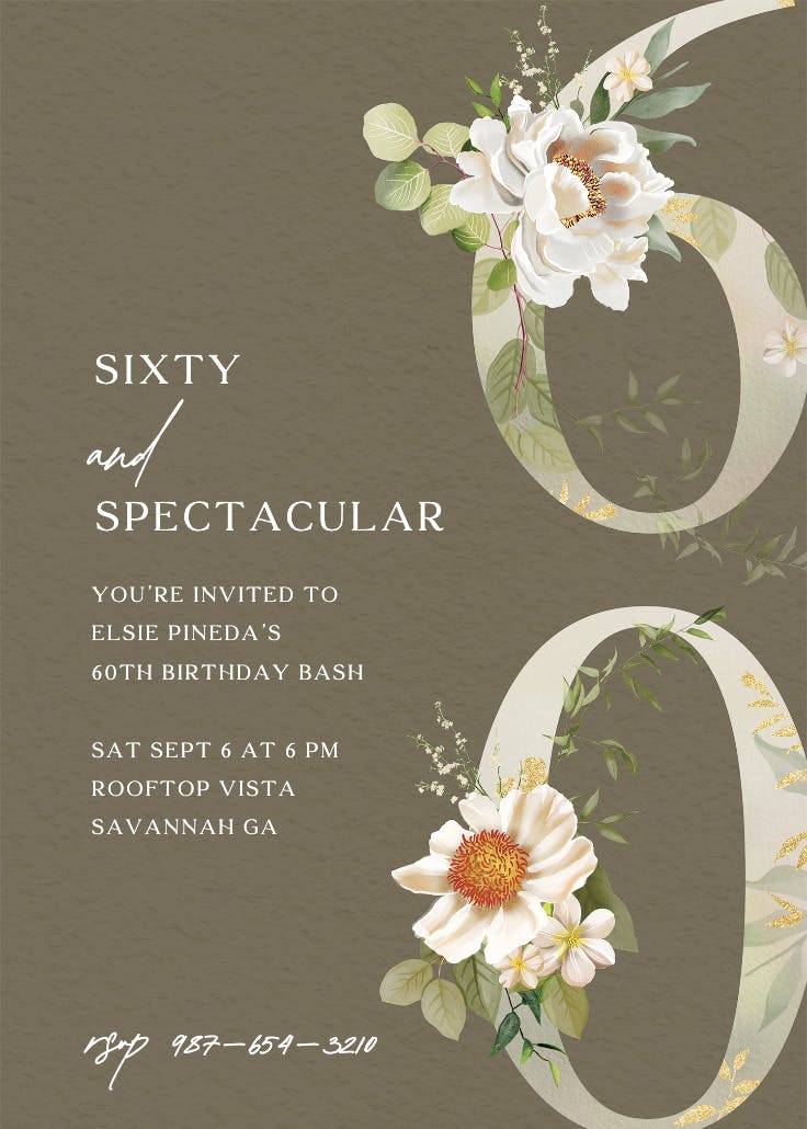 Flowers and greens - birthday invitation