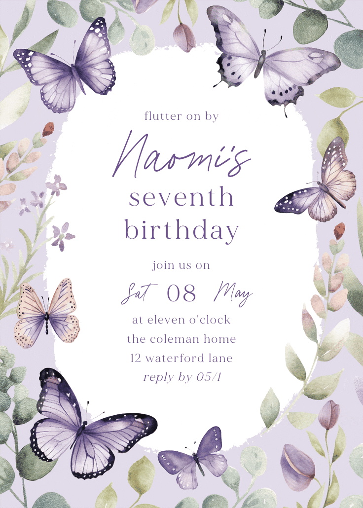 Flutter by - printable party invitation