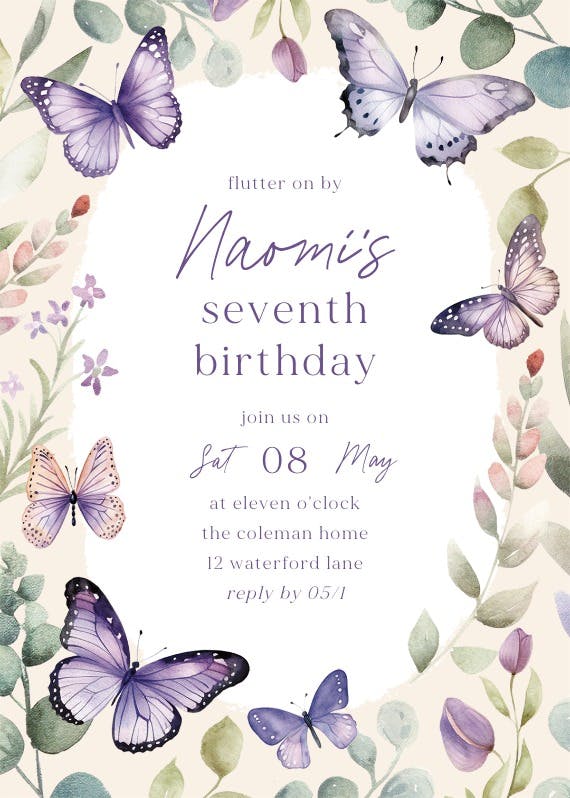 Flutter by - printable party invitation