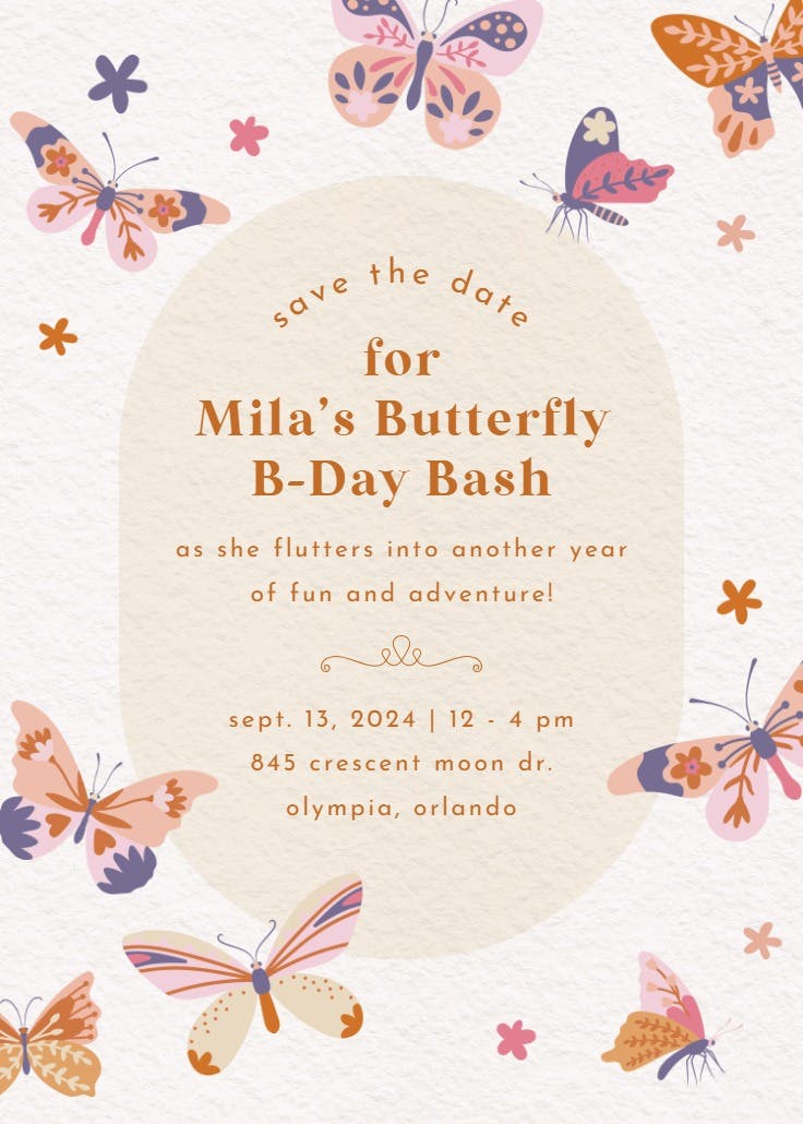 Fluttering fun - invitación de cumpleaños