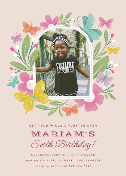Fluttering garden - birthday invitation