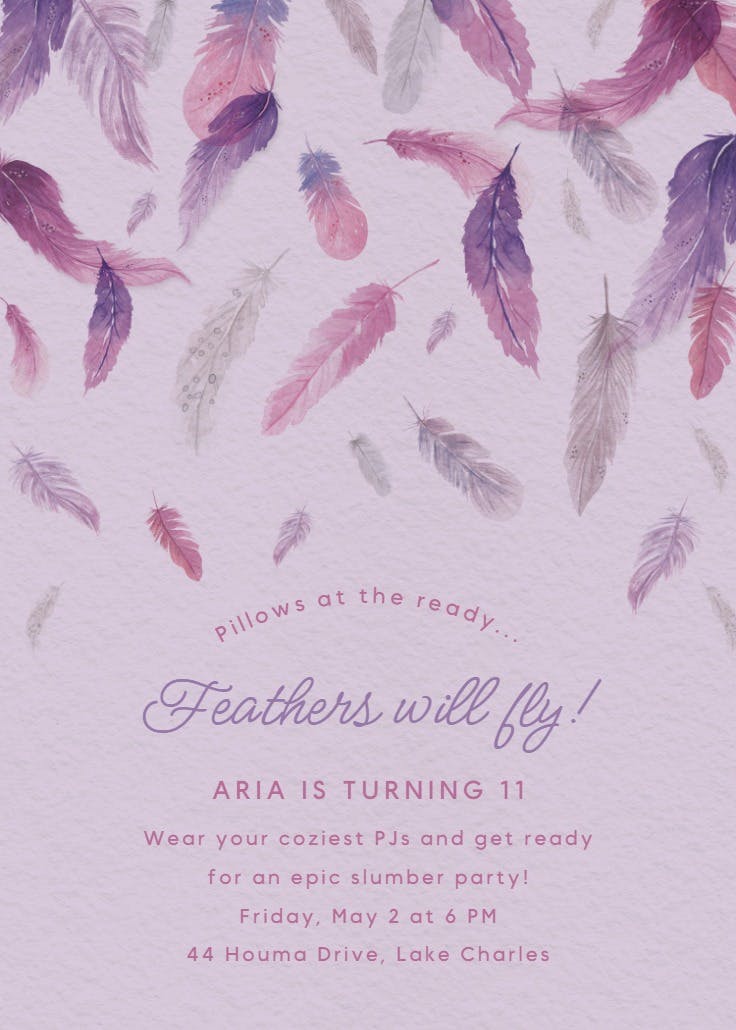 Flying feathers - invitación para fiesta