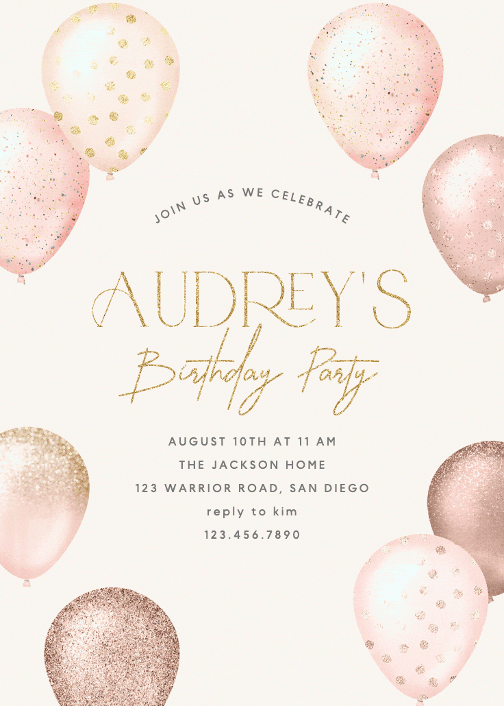 Foil & glitter balloons - invitación de cumpleaños