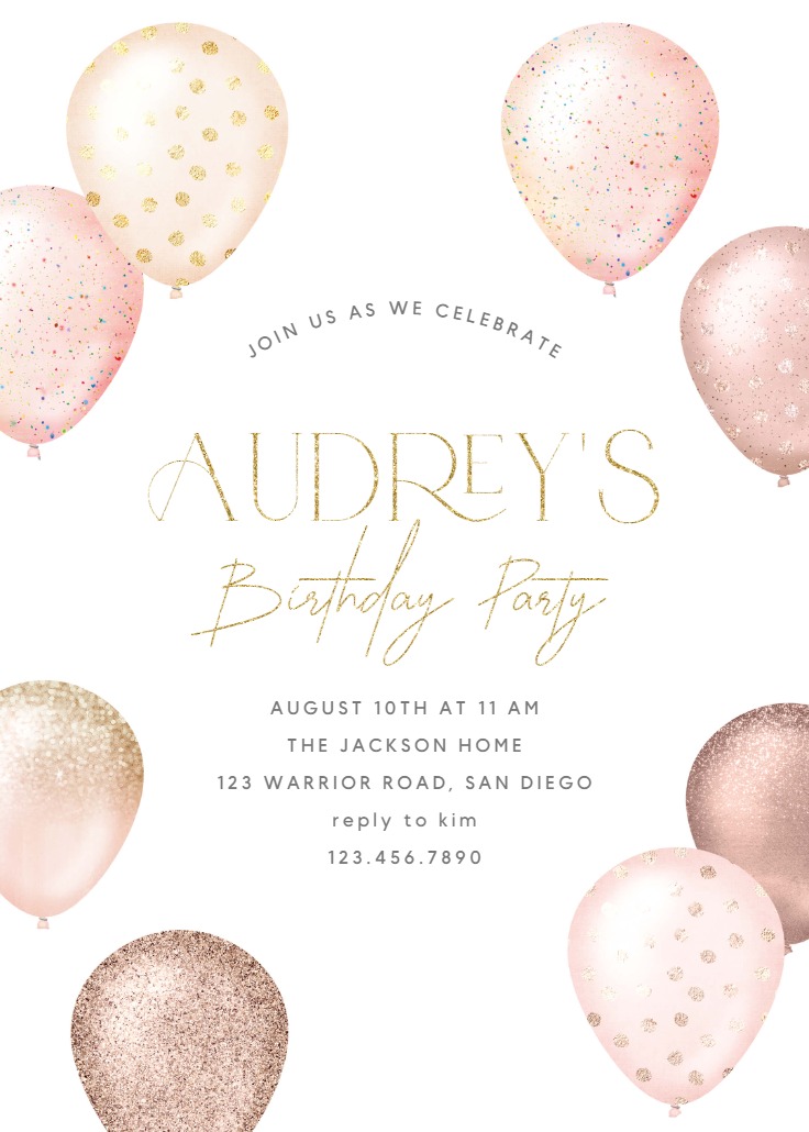 Foil & Glitter balloons - Birthday Invitation Template | Greetings Island