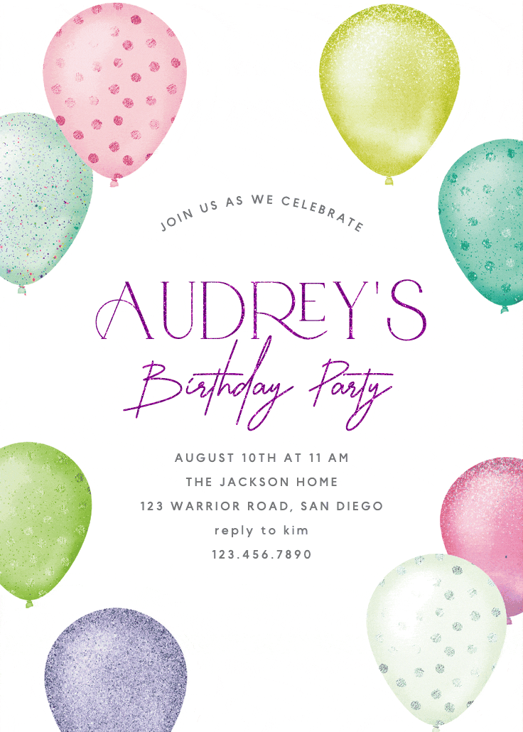 Foil & glitter balloons - birthday invitation