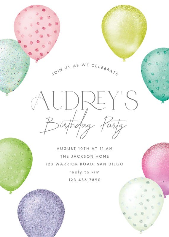 Foil & glitter balloons - printable party invitation