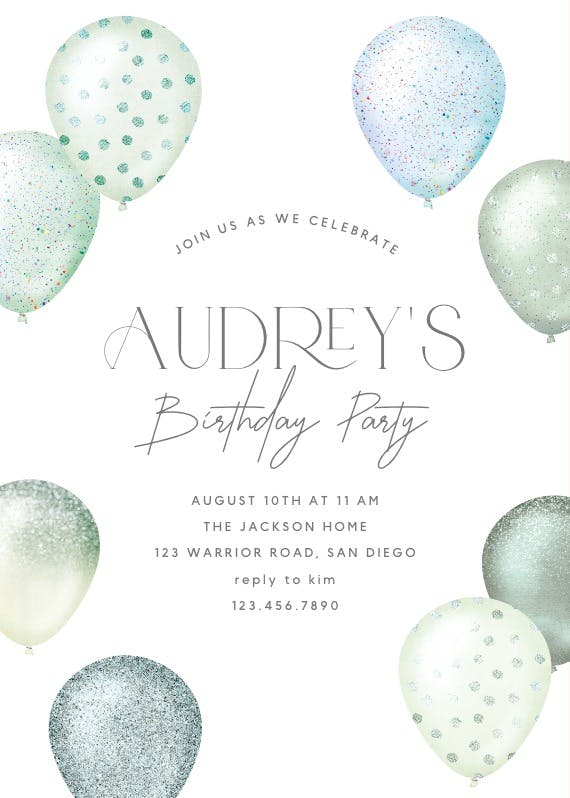 Foil & glitter balloons -  invitación de cumpleaños